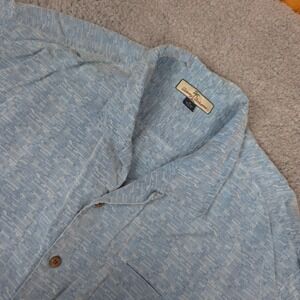 Tommy Bahama Mens Silk Button Up Shirt Short Sleeve Blue Hawaiian Pineapple‎ XL